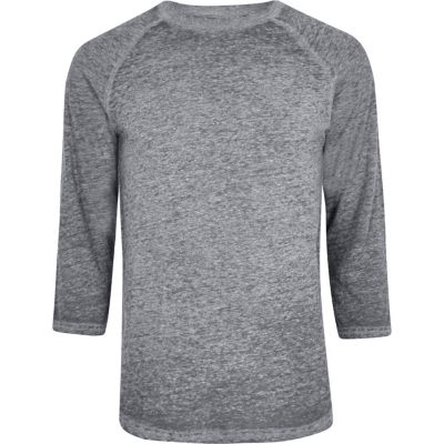 Grey burnout raglan sleeve slim fit T-shirt